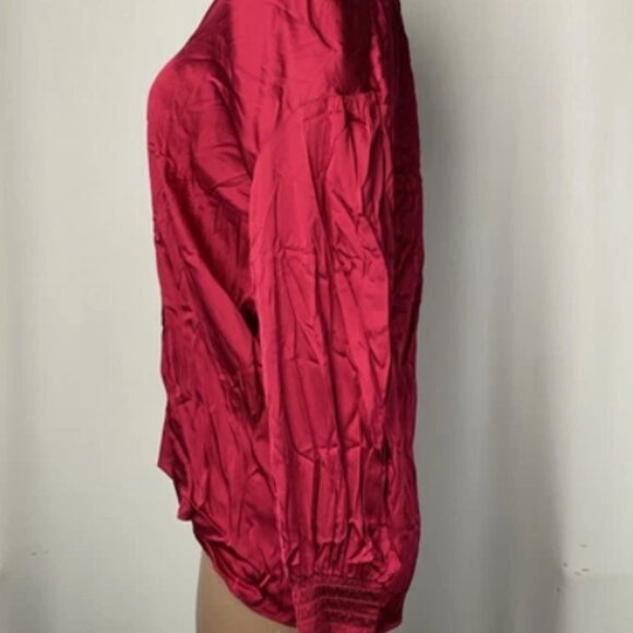 Robert Graham Womens Blouse Jordyn Silk Blend Burgundy V-Neck Smock Cuffs Size M - Picture 7 of 8